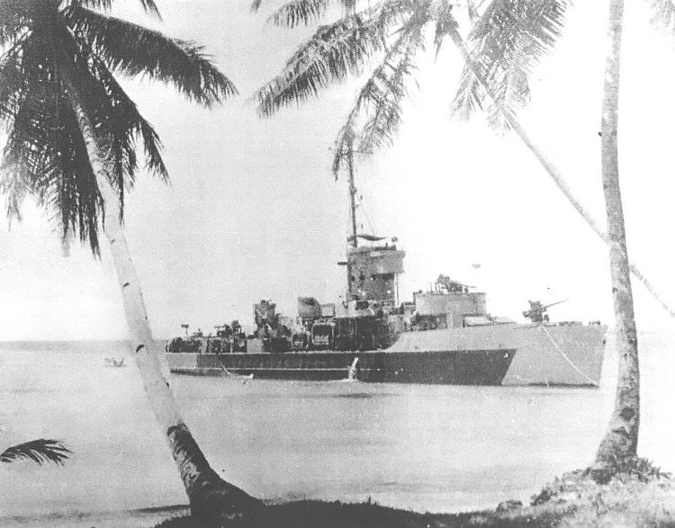 The USS LCS (L) (3), shown in the Marshall Islands during WWII.