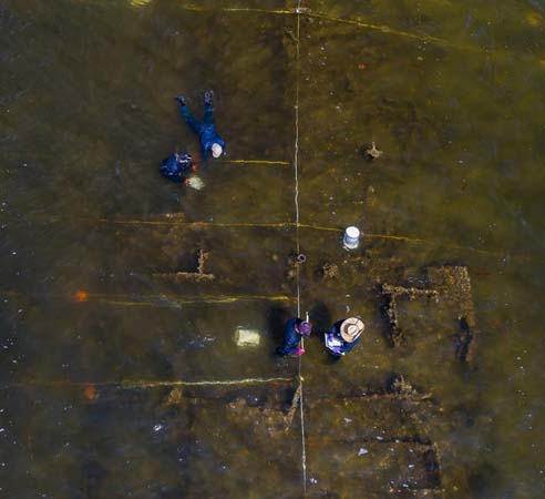 Researchers mapping the wreck