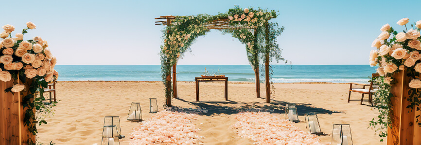 a wedding arbor set up on the beach